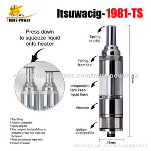 Electronic Cigarette Vaporizer, 1981-TS, 2.0mL and Bottom Dual-coil, Spring Drip Tip, Top Filling
